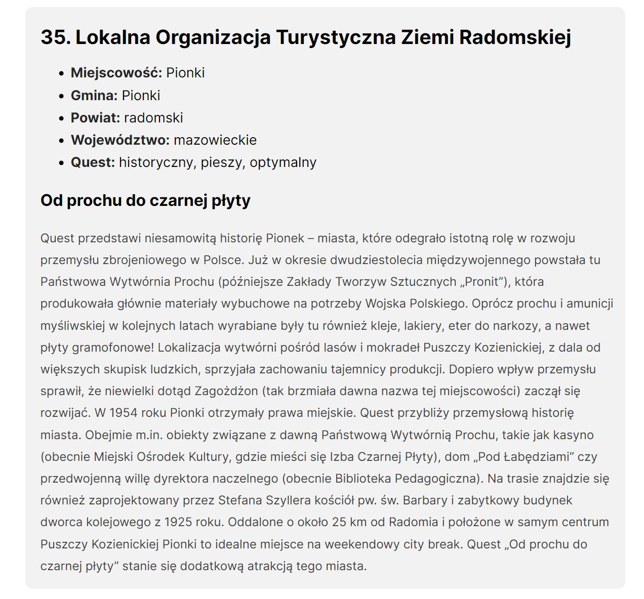 Konkurs na najlepszy Quest „Od prochu do czarnej płyty”