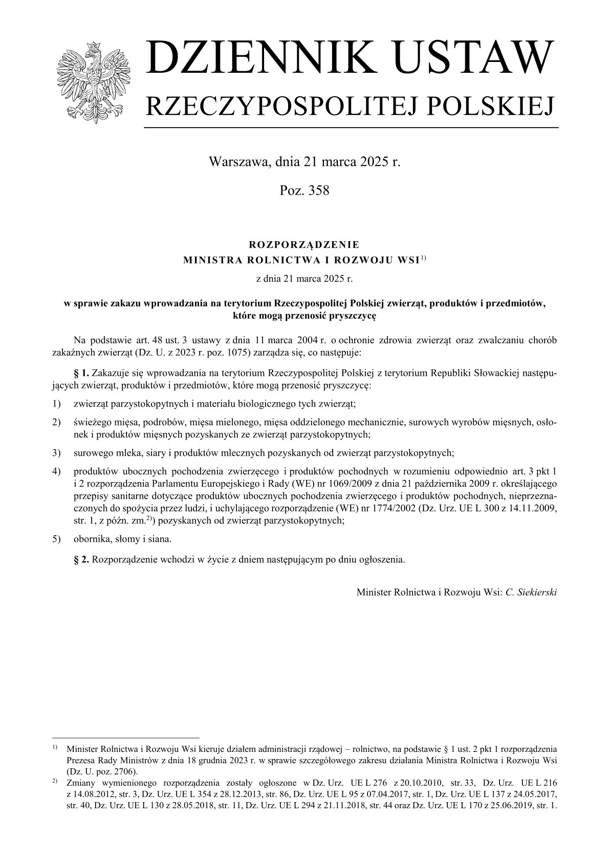 Treść Rozporządzenia Ministra Rolnictwa i Rozwoju Wsi