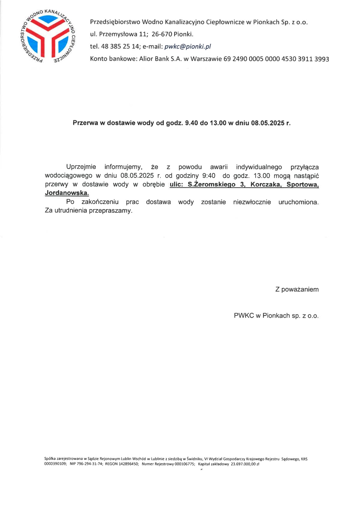 Komunikat PWKC i mapka