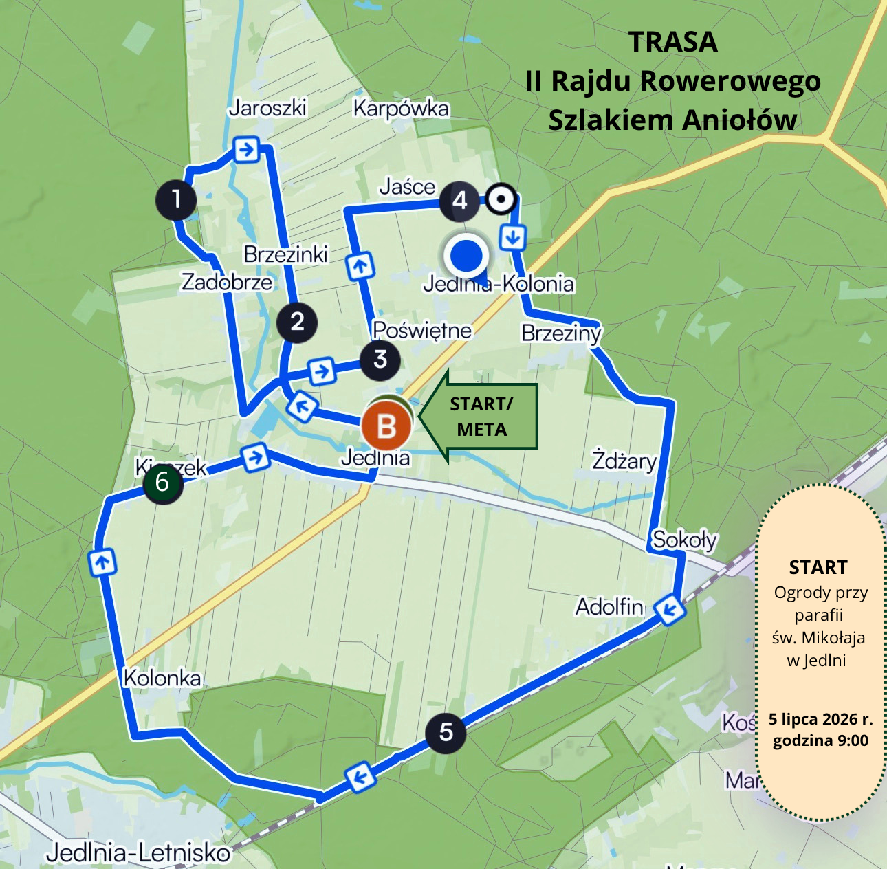 Mapa fragmentu Gminy Pionki, na kt&oacute;rej zaznaczone są wszystkie punkty rajcu.
